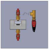 LOGOflat regulační a měřící uzel Uzel pro měření a regulaci ÚT Typ 1 Montážní soupravu měřiče tepla s jímkou 1/2 pro napojení čidla měřiče tepla, mezikus pro měřiče tepla 110 mm, 2 kulový kohout s