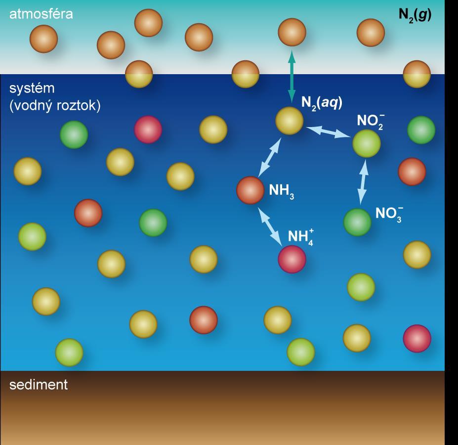 Modely rozpuštěných plynů dusík N 2 (aq) Ideálně rovnováha mezi všemi speciemi N 2 (g) N 2 (aq) N 2 (aq) + 4 H 2 O 2 NO 2 + 6 e + 8 H + 2 NO 2 + H 2 O NO 3 + 2 e + 2 H + N 2 (aq) + + 6 e + 8 H + 2 NH
