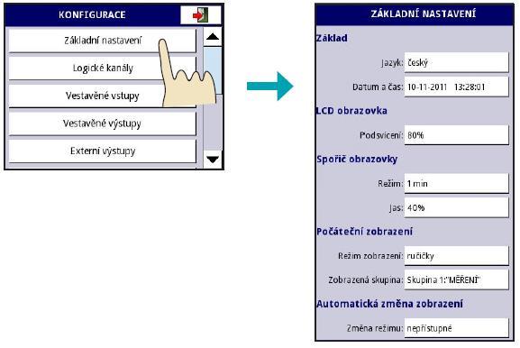 nastavení jazykové mutace, nastavení aktuálního data a času, LCD