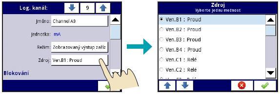 Režim Zobrazovaný výstup zařízení Umožňuje propojení měřených (zobrazovaných) hodnot na výstupní fyzické nebo virtuální moduly (viz Obr. 46). Bližší informace naleznete v kapitole 6.9.