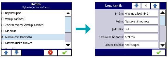 Definovaná číselná hodnota pro zobrazení se zapíše do pole "Nastavená hodnota". Parametr "Editační tlačítko" může nabývat dvou hodnot (Nepřístupné/Přístupné).