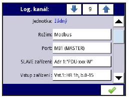 Režim Nastavená hodnota Obr. 47: Režim "Modbus" Umožňuje zobrazení libovolně definované hodnoty na LCD obrazovce. Parametr "Jednotka" umožňuje zadání nebo editaci zobrazovaných jednotek.   Obr.