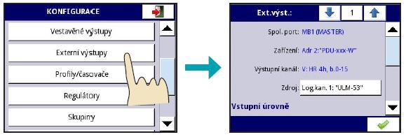 6. 10. Menu "Externí výstupy" Toto menu je spojeno se zasláním dat prostřednictvím komunikačního protokolu Modbus z jednotky EMD-1500 do zařízení Slave.