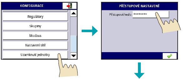 Menu "Uzamknutí jednotky" Zde lze nastavit ochranu proti neoprávněnému vstupu do konfiguračních parametrů jednotky.