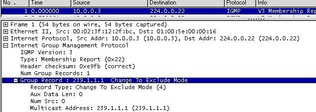 Na druhém stroji jsem pak spustil klienta a zachytával jeho zprávy typu Membership Report. Ty se ve verzi 3 výrazně liší (viz obr.10): obr.