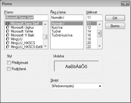 Kapitola 1 Integrované vývojové prostředí Visual Studia 41 Visual Studio zobrazí níže uvedené dialogové okno Písmo, pomocí něhož můžete změnit formátování textu ve vybraném popisku formuláře.