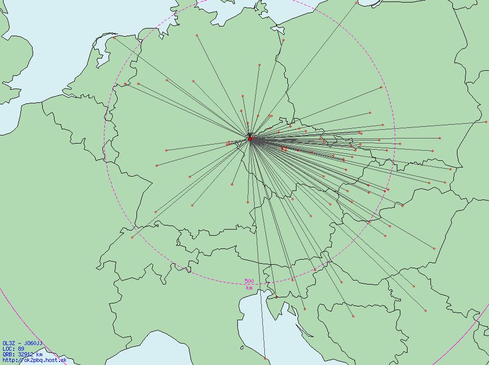 OL3Z Mapa 89 QSO které dělali DL0GTH a