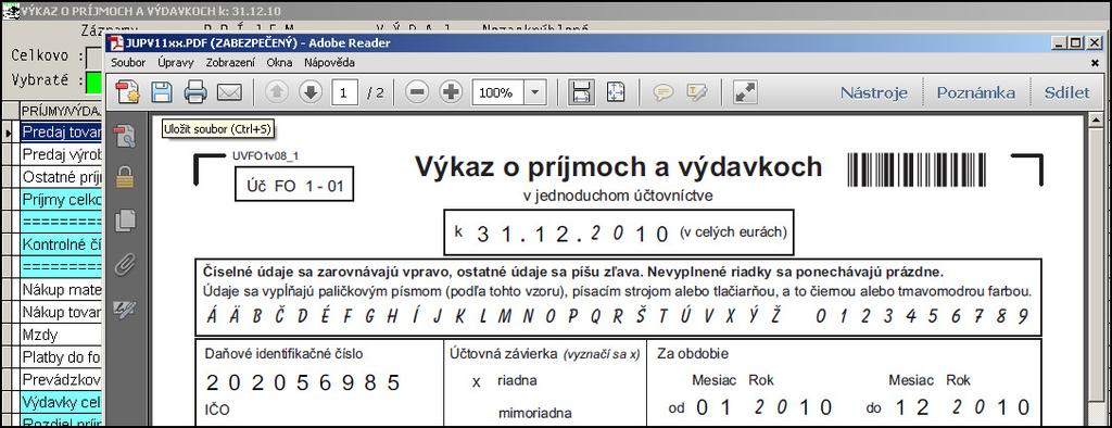 Aktualizované PDF pre Výkaz o príjmoch a výdavkoch Po spracovaní výkazu, ak chcete, môžete si