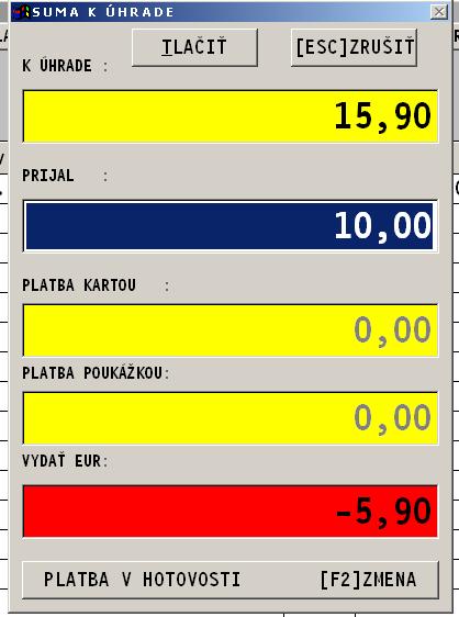 Modul WIN PROLCA Registračná pokladňa Zvýraznenie zápornej sumy výdavku (od júna 2011) (funkcia je v distribučnej