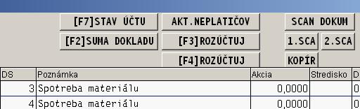 Rozúčtovanie dokladu cez F3 - doplnený výber F4 z textov.