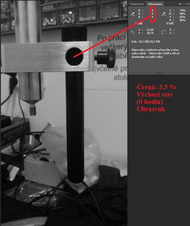 Snímky byly opatřovány při stejném osvětlení a po stejném ultrazvukovém míchání, které se využívalo při testování.