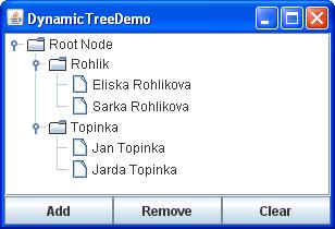 1.3. Změny ve stromu pro dynamické přidáváni a ubírání uzlů, například: inicializace stromu: rootnode = new DefaultMutableTreeNode("Root Node"); treemodel = new DefaultTreeModel(rootNode); treemodel.