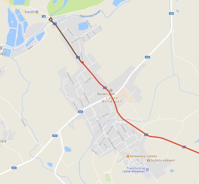 Obrázek 20: prodloužení trolejbusové trati v Lázních Bohdanči Dopad na systém MHD Předpokládá se prodloužení linky č. 3 po nové trolejbusové trati.