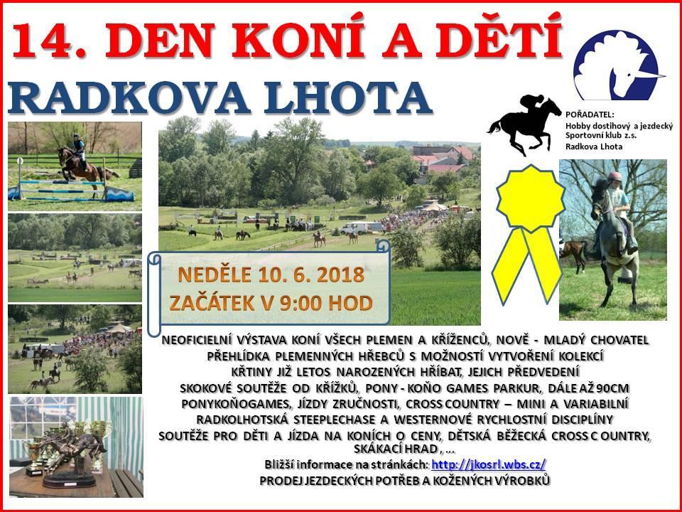 14. VELKÝ DEN KONÍ RADKOVA LHOTA 7. ROČNÍK SVÁTKU DNE DĚTÍ + DĚTSKÁ CROSS COUNTRY 1. ROČNÍK CROSS COUNTRY PRO DOSPĚLÉ Soutěž č.