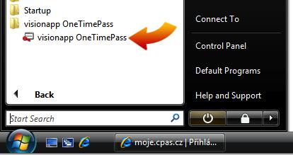 3. Spusťte aplikaci visionapp OneTimePass z nabídky Start. 4.
