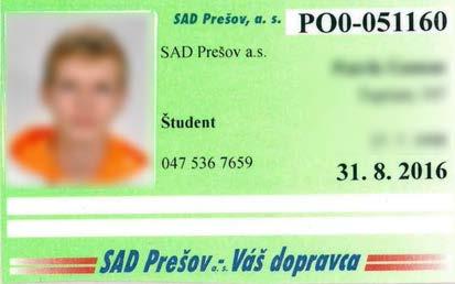 Príloha 2 Vzor preukazov akceptovaných na spojoch SAD Prešov, a.s. 1. Preukazy SAD Prešov, a.s. Všetky preukazy SAD Prešov, a.s. sú vo formáte čipovej karty.