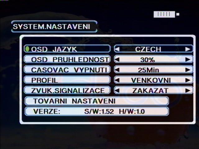 1. Systémové nastavení V menu přístroje máte možnost nastavit dva druhy zobrazení jazyků (výchozí Angličtina,Ruština). Nastavení výběru jazyků zobrazení menu.