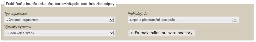 Záložka Navrhovatel / Spolunavrhovatel podzáložka Náklady souhrn (v tis. Kč) Prohlášení uchazeče o skutečnostech ovlivňujících max.