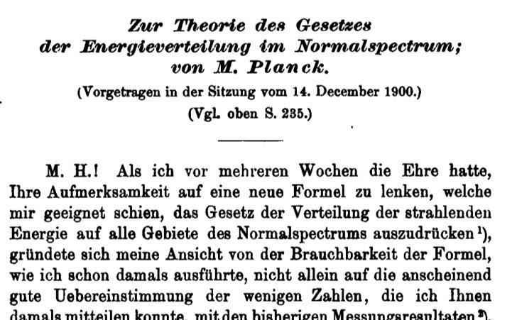 Max Planck 1900 Vztah mezi částicovými a