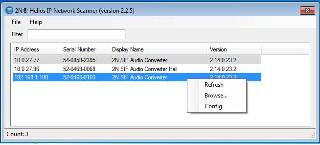 3. Po nainstalování aplikace 2N Helios IP Network Scanner nabídky Start operačního systému Microsoft Windows. spusťte aplikaci z 4.