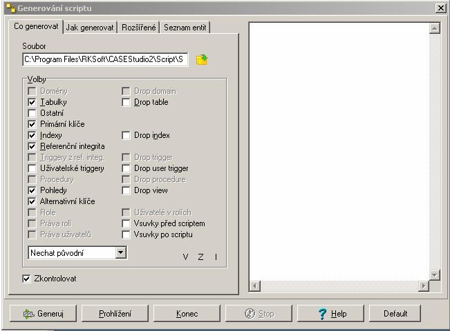 6.1.2 Export struktury do MS Access Navržená struktura v programu CASE Studio 2 se pomocí funkce Generování Skriptu převede na skript, který lze spustit v programu Access.