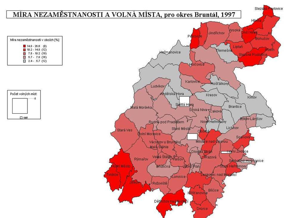 /TITLE = 'MÍRA NEZAMĚSTNANOSTI A VOLNÁ MÍSTA, pro okres Bruntál, 1997' /BARMAP=VAR(VOLNA_MISTA) BY VAR(ROK) SUM=(SUM) INDSCALE=NO LEGENDTITLE = 'Počet volných míst:' /ROVMAP=VAR(HODNOTA)SUM=(MEAN)