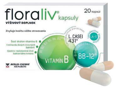 floraliv kapsuly 20 kapsúl VITAMÍNY A ČREVNÉ BAKTÉRIE Výživový doplnok. Špeciálna kombinácia 6 vitamínov B a 3 kmeňov živých črevných baktérií.