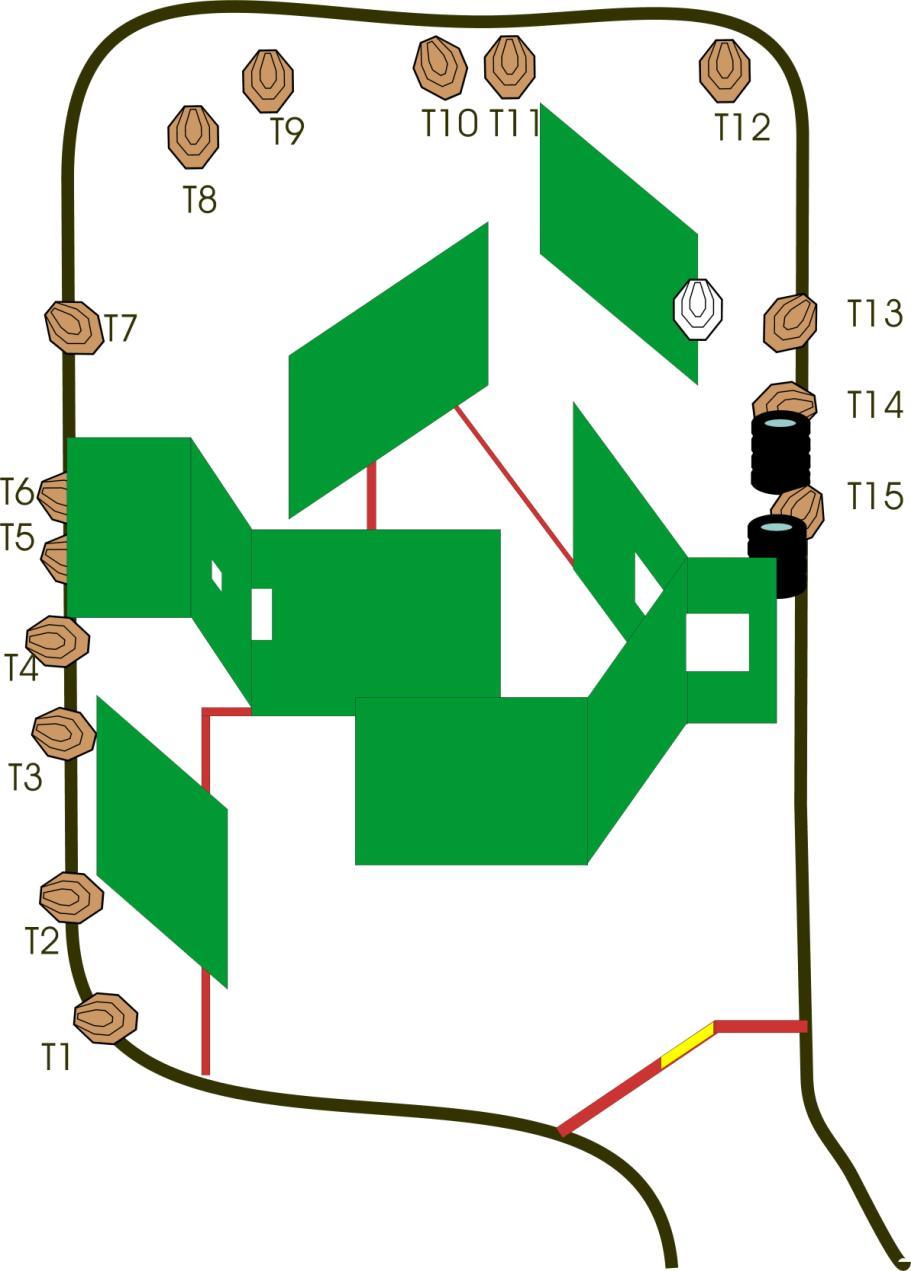 STAGE 1 15 x IPSC Min. počet ran: 30 Max. počet bodů: 150 Startovní pozice: Střelec stojí ve vymezeném prostoru, paty se dotýkají žluté latě. Stav zbraně: Nabitá v pouzdře.