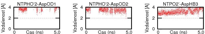 5.3.4 Vzdálenosti OH2 skupiny NTP od Asp-243 Na závěr se podívejme na vzdálenosti mezi atomy skupiny OH2 a nejbližšími atomy Asp.