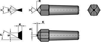 DIAMANTOVÉ OROVNÁVAČE MONO Broušení Při broušení do střechy se určuje úhel hrotu (V), zaoblení na vrcholu hrotu (R). Šířka střechy (S) a výška střechy (K) je závislá na velikosti [ct].