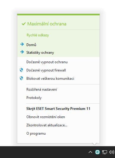 4.7.4 Ikona v oznamovací oblasti Nejdůležitější možnosti a funkce programu jsou dostupné přímo ze systémové oznamovací oblasti (v pravém dolním rohu obrazovky).