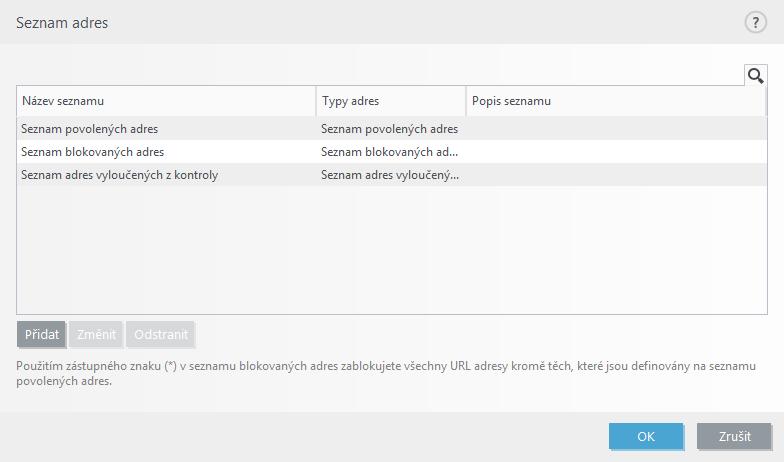 Poznámka: Pomocí seznamů adres můžete blokovat také stahování konkrétních typů souborů.