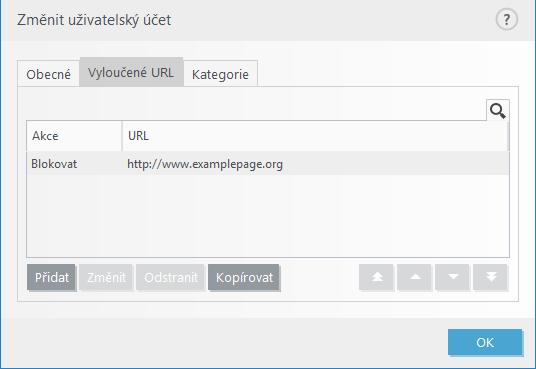 V seznamech URL adres není možné používat speciální znaky * (hvězdička) a? (otazník). Adresy s více TLD musíte zadat ručně (webstranka.com, webstranka.sk atd.). Pokud vložíte adresu domény do seznamu, veškerý obsah nacházející se na této doméně a všechny její subdomény (např.