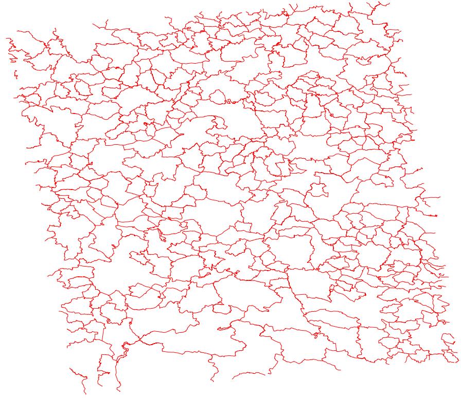 Obrázek 2.1: Data z dotazu vizualizovaná programem QGis numberreturned="2602" xmlns="http://www.opengis.net/wfs/2.