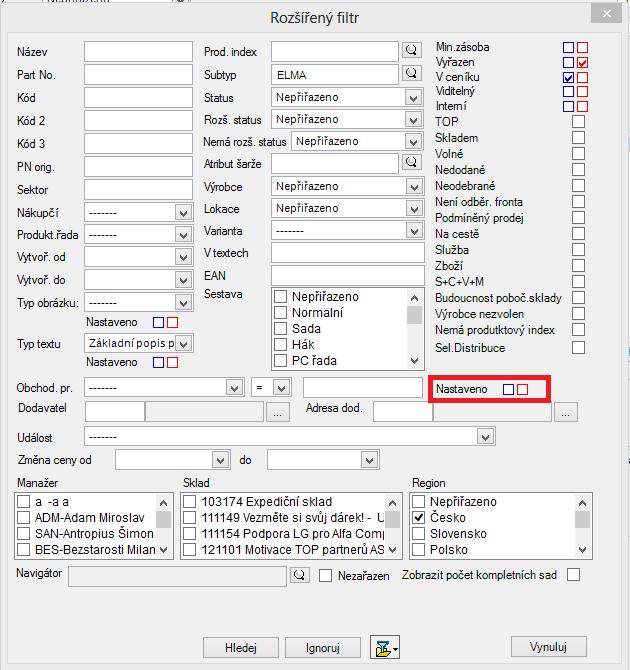 Rozšířený status, obchodní pravidla, filtrace obch. pravidel Přidán rozšířený status produkt NAY s kódem PN.