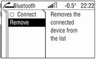 156 Úvod 3. Deaktivujte Connect (Pripojiť). Objaví sa správa Disconnected! (Odpojené!) a po nej opäť ponuka Bluetooth (Bluetooth). 4. Vyberte Remove (Odstrániť). Objaví sa správa Removed! (Odstránené!