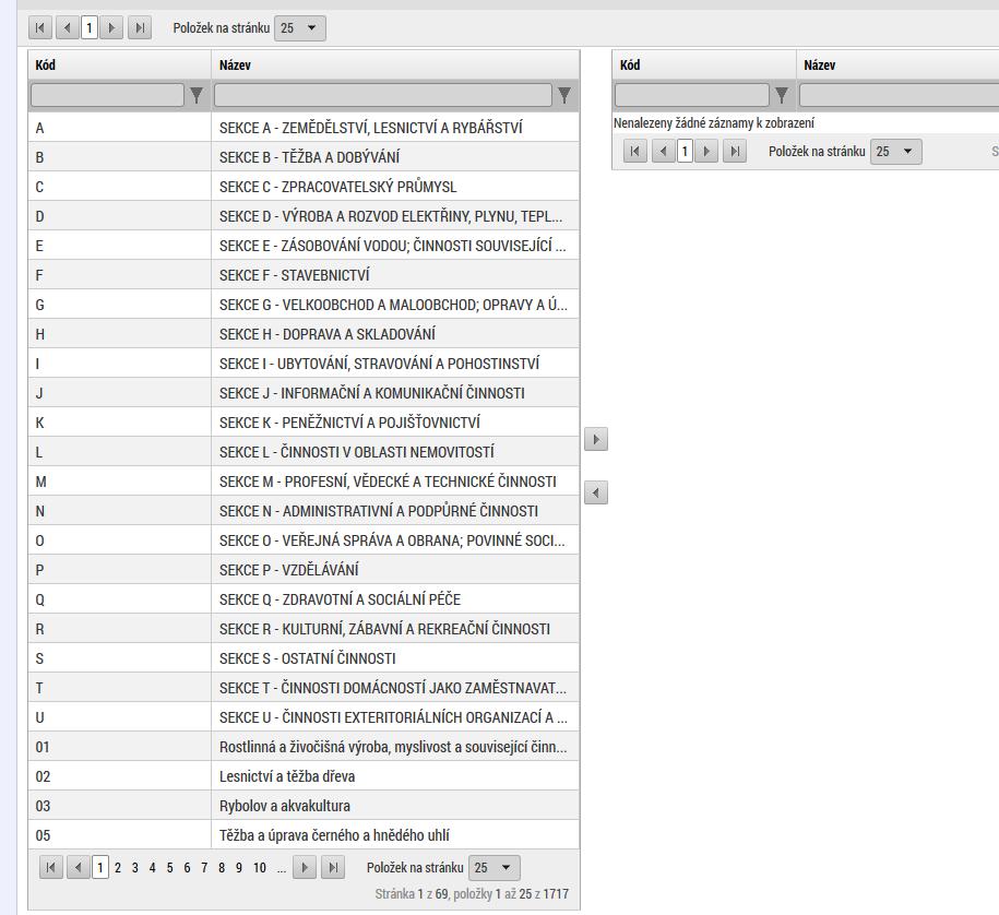 POZOR ovšem na situaci, pokud by výzva oprávněné žadatele vymezovala s pomocí CZ NACE parametrů.