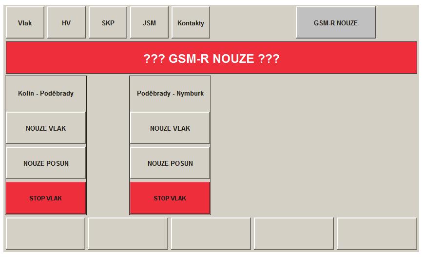 Obr. 3: Záložka GSM-R NOUZE na IP terminálu TOP1 Po stisku tlačítka STOP VLAK se ihned zahájí nouzové skupinové volání 299 s nejvyšší prioritou 0, které je asi po dvou sekundách vyzvednuto (přijato