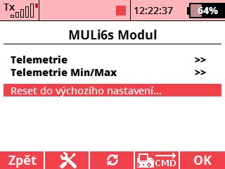 Verze firmwaru vysílače 2.02 a novější + profil zařízení (MULi6M.bin) nahraný v adresáři Devices na SD kartě vysílače. Pokud je vše správně zapojeno, popř.