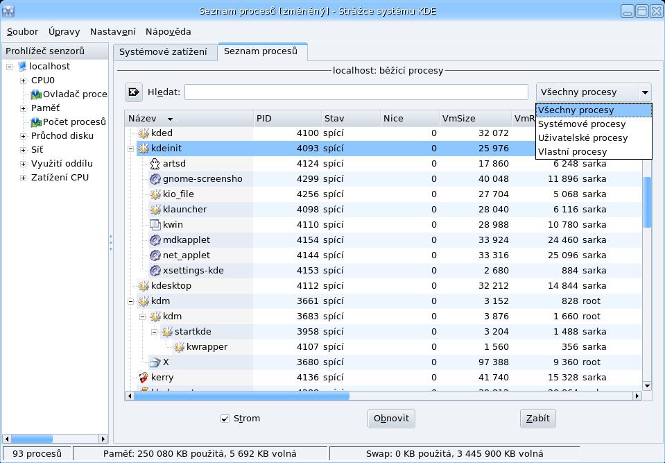 Kapitola 4 Procesy 54 Obrázek 4.5: Program KSysGuard v prostředí KDE Obrázek 4.