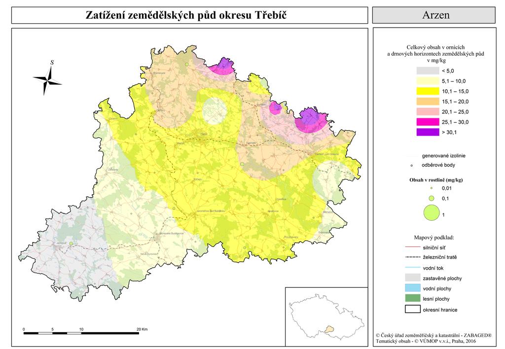 Na osmi lokalitách byl proveden také odběr vzorků rostlin, v nichž byl následně stanoven obsah výše uvedených rizikových prvků. Ve třech vzorcích rostlin byly analyzovány obsahy POPs. Obrázek č.