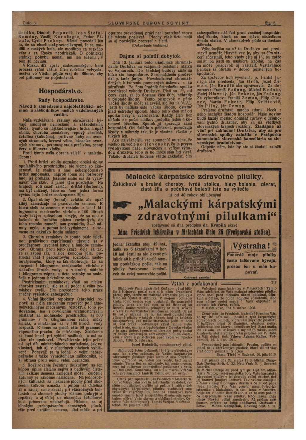 C«slo 3. SLOVANSKÉ ĽUBGVÉ NO VINT Jlfci i š k o, Dimitrij Popovi č, Ivan Š t e f a emény, Vasilij Koročagin, Fedor F i- c a ľ a, Cyrlll Prokop.