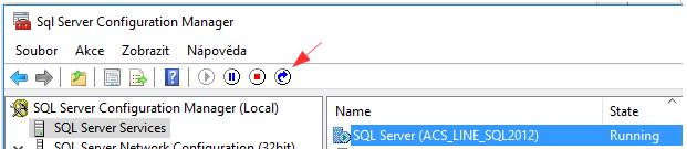Nyní zvolíme SQL Server Services a zkontrolujeme, zda běží SQL Server Browser (state=running) je potřeba pro připojení k databázi po