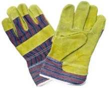 rukavice, dlaň z hovězí štípenky, hřbet ze žluté bavlněné tkaniny se silnou manžetou, vel.