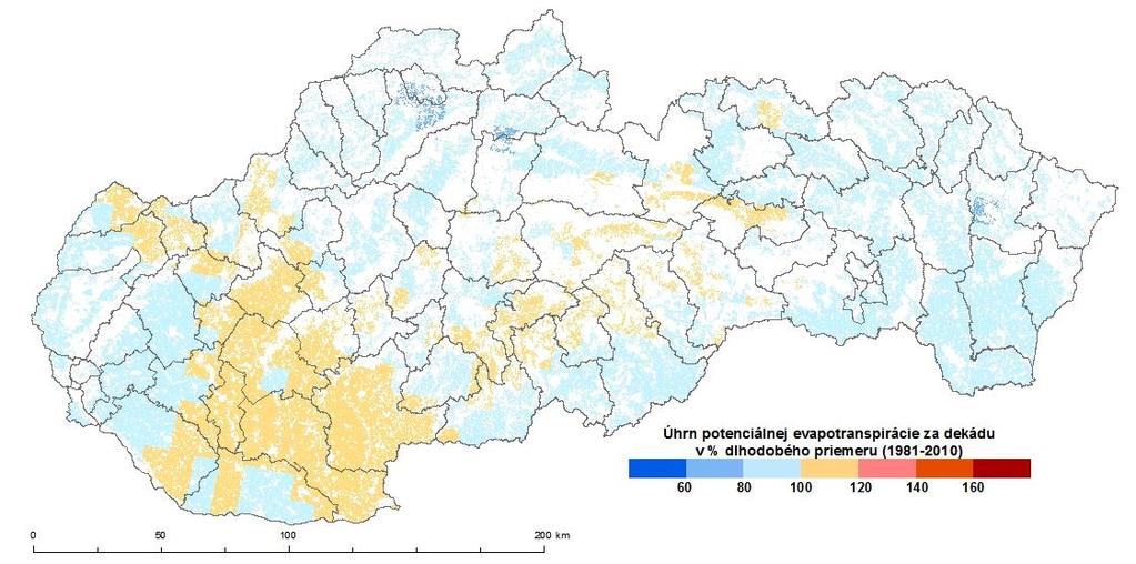 Úhrn potenciálnej evapotranspirácie, ktorá predstavuje nároky rastliny na vodu vplyvom počasia, bol v druhej dekáde júla 2018 v porovnaní s dlhodobým priemerom za rovnaké obdobie na Slovensku