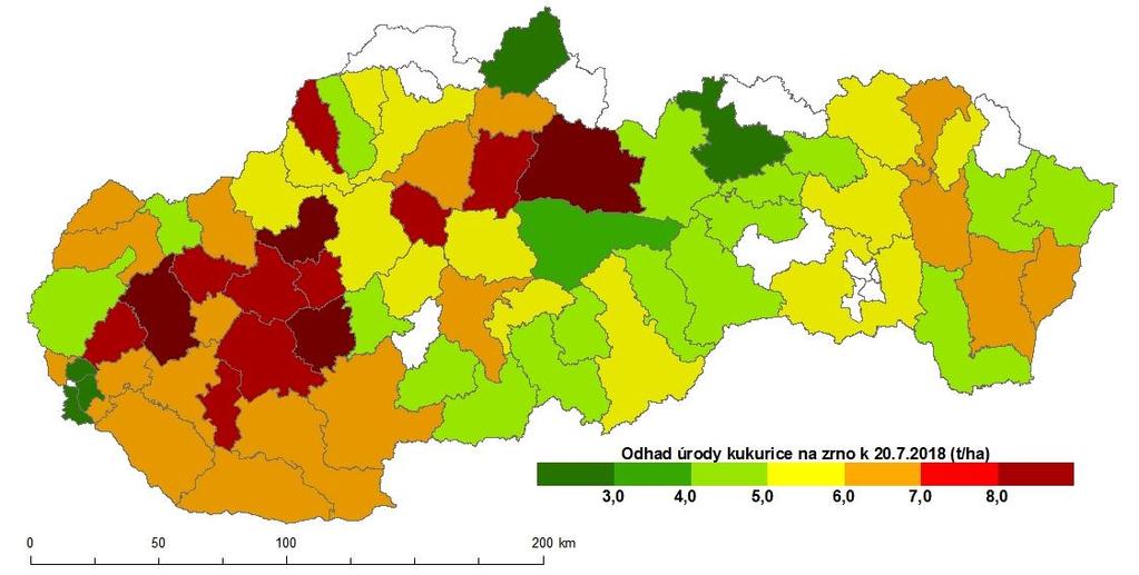 Región (kraj) Úroda 2017 (t/ha) Tab. 1 y úrody kukurice na zrno v t/ha v poľnohospodárskej sezóne 2018 (k 20. 7.