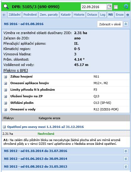 Obrázek 1: Záložka Tisky v LPIS Na záložce NS jsou uvedeny základní informace o NS na DPB.