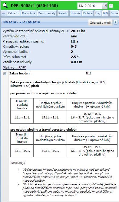 Texty a tabulky pro jednotlivá omezení se rozbalí kliknutím na ikonku před