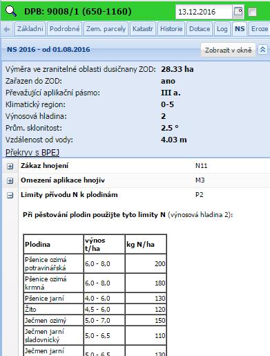 Texty a tabulky pro jednotlivá omezení se rozbalí