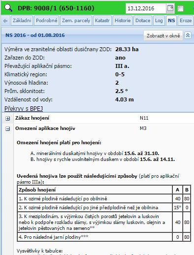 Texty a tabulky pro jednotlivá omezení se rozbalí